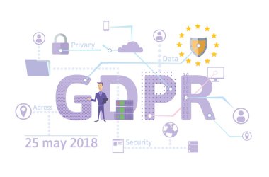 Gdpr konsept illüstrasyon. Genel veri koruma Yönetmeliği. Kişisel verilerin korunması. Vektör, beyaz izole.
