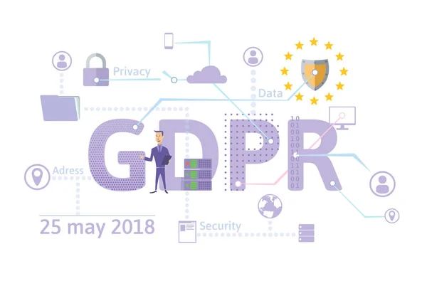 Ilustración del concepto GDPR. Reglamento general de protección de datos. La protección de los datos personales. Vector, aislado en blanco . — Vector de stock