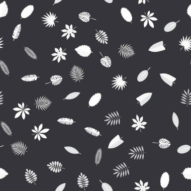 Tropikal yaprakları ile Seamless modeli. Çiçek arka plan, siyah vektör çizim.