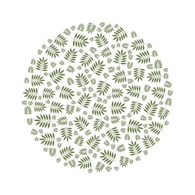 Yeşil bir daire şeklinde düzenlenmiş ağacının yaprakları. Öğe tasarım, illüstrasyon, beyaz izole vektör.