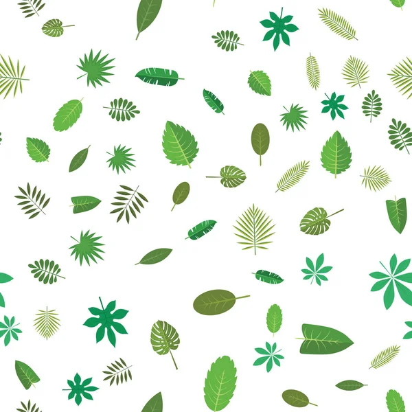 Seamless pattern with green tropical leaves. Floral background, vector illustration on white. — Stock Vector