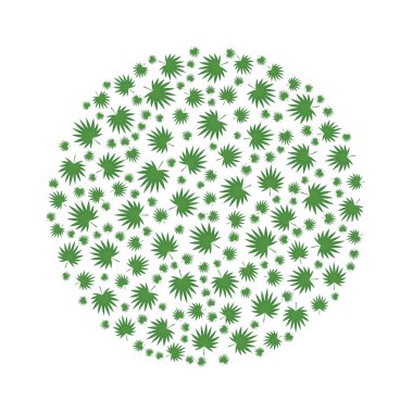 Yeşil bir daire şeklinde düzenlenmiş ağacının yaprakları. Öğe tasarım, illüstrasyon, beyaz izole vektör.