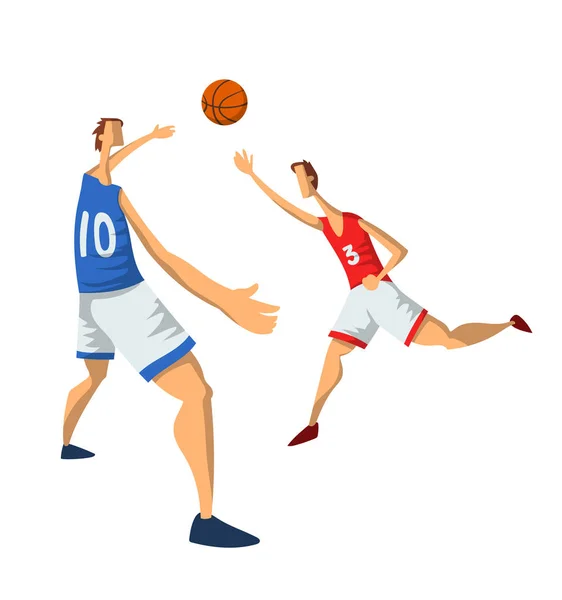 Баскетболісти в абстрактному пласкому стилі. Чоловіки грають з баскетбольним м'ячем. Векторні ілюстрації ізольовані на білому тлі . — стоковий вектор