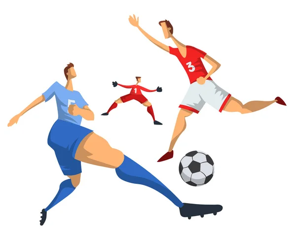 Fútbol jugadores de fútbol en estilo plano abstracto. Ilustración vectorial aislada sobre fondo blanco . — Archivo Imágenes Vectoriales