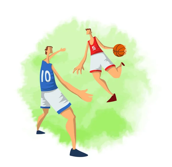 Les joueurs de basket-ball dans le style plat abstrait. Des hommes jouant avec un ballon de basket. Illustration vectorielle isolée sur fond blanc . — Image vectorielle