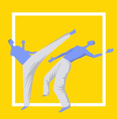 Capoeira, geleneksel Brezilya savaş sanatı. Kavga iki adam. Vektör İllüstrasyonu, spor poster için şablon.