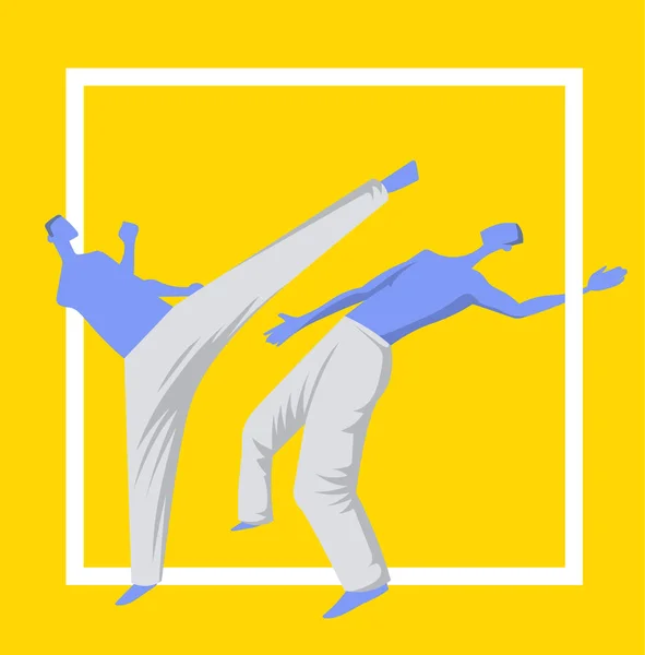 Капоэйра, традиционное бразильское боевое искусство. Двое мужчин дерутся. Векторное освещение, шаблон для спортивного плаката . — стоковый вектор