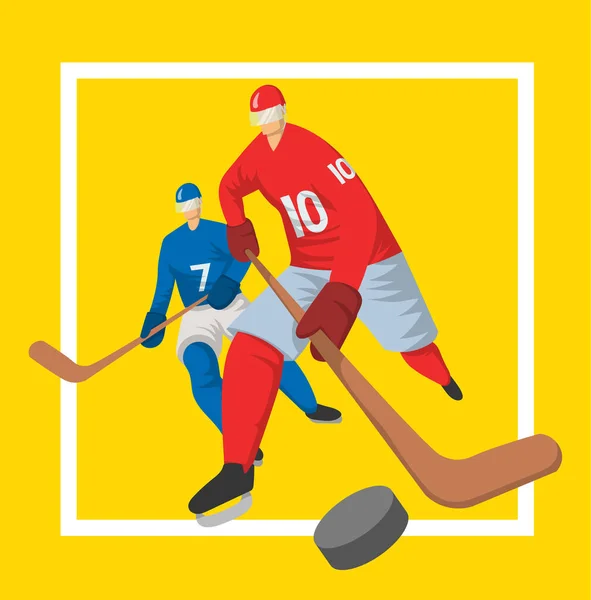 Hockey players in abstract flat style. Vector illutration, template for sport poster. — Stock Vector