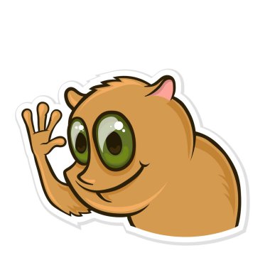 Komik hayvan ile messenger için etiket. Elini sallayarak hamster. Beyaz arka plan üzerinde izole vektör çizim.