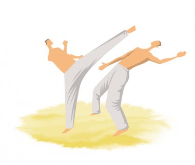 Capoeira, geleneksel Brezilya savaş sanatı. Kavga iki adam. Vektör çizim.