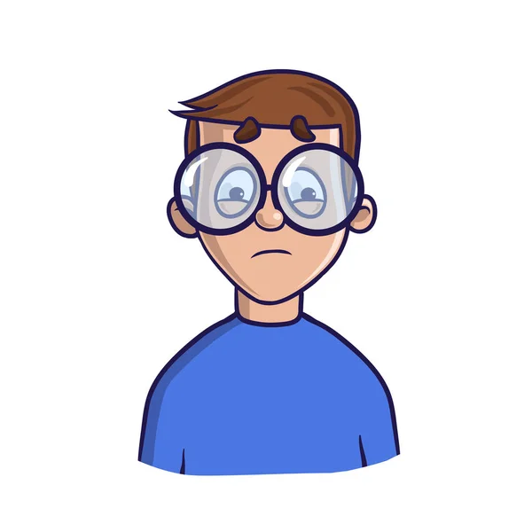 Muchacho trastornado con gafas perplejo. Ilustración plana aislada sobre fondo blanco. Imagen de vector de dibujos animados . — Vector de stock