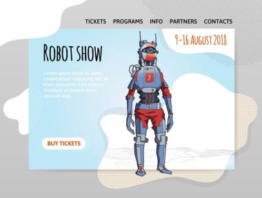 İnsansı robot, yapay zeka ile android. Robot gösteri. Vektör İllüstrasyonu, Tasarım şablonunu site, başlığı, başlık sayfası veya poster.