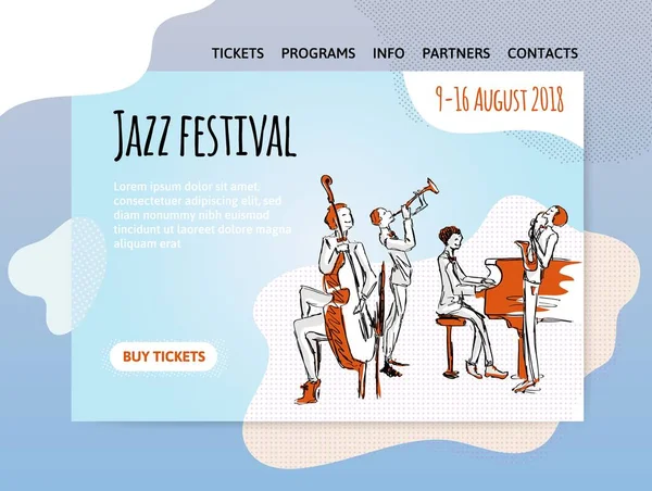 Muzyka Jazz Festiwal, kwartet koncert. Wektor illutration, szablon projektu muzyki witryny, nagłówek, transparent lub plakat. — Wektor stockowy