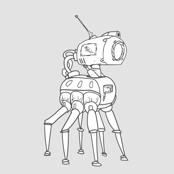 Robot bionique à six pattes avec une caméra dans la tête. Illustration vectorielle isolée sur fond blanc . — Image vectorielle