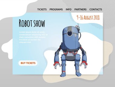 İnsansı robot, yapay zeka ile android. Robot gösteri. Vektör İllüstrasyonu, Tasarım şablonunu site, başlığı, başlık sayfası veya poster.