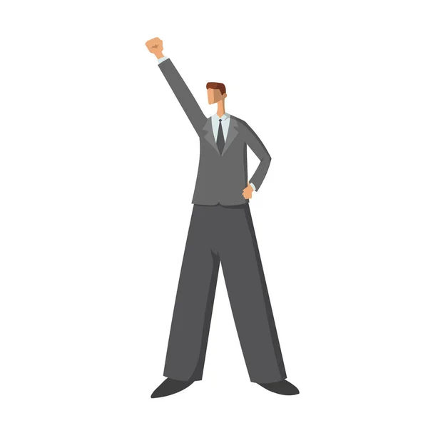 Бізнесмен з піднятою рукою, жест успіху і перемоги. Щасливий чоловік. Векторні ілюстрації ізольовані на білому тлі . — стоковий вектор