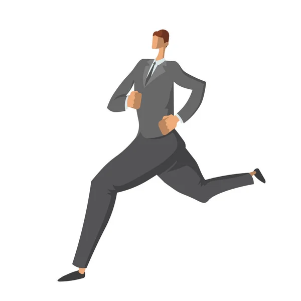 Running businessman. Hurrying the man in a business suit. Character in flat style, vector illustration isolated on white background. — Stock Vector