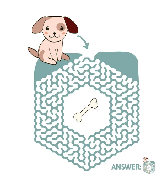 Laberinto de niños con perro y hueso. Puzzle juego para niños, ilustración de laberinto vectorial . — Vector de stock