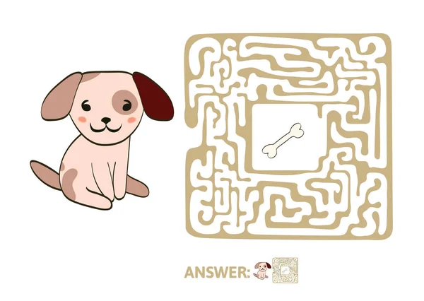 कुत्ते और हड्डी के साथ बाल भूलभुलैया। बच्चों के लिए पहेली खेल, वेक्टर labyrinth चित्र . — स्टॉक वेक्टर