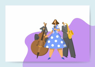 Caz müzik Festivali, trio konser gerçekleştirir. Vektör İllüstrasyonu, müzik sitesi, başlığı, başlık sayfası veya poster tasarım şablonu.