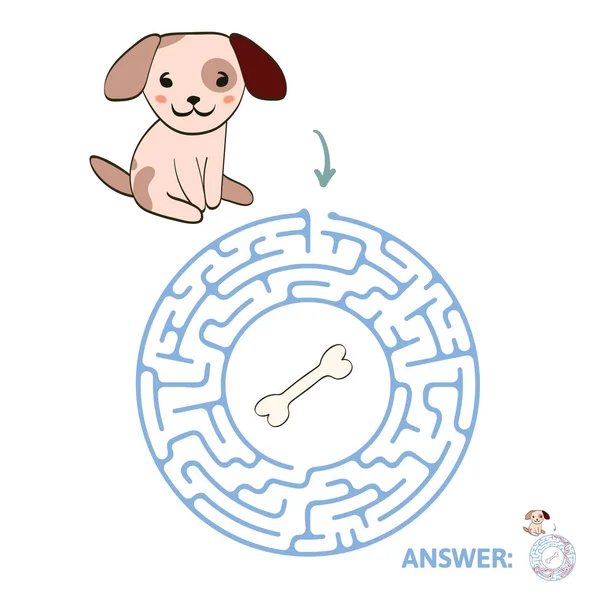 Laberinto de niños con perro y hueso. Puzzle juego para niños, ilustración de laberinto vectorial . — Vector de stock