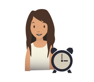 Genç kız ve çalar saat. Beyaz arka plan üzerinde izole vektör çizim.