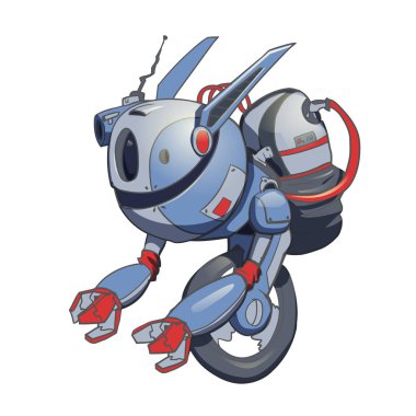 Bir robot bir tekerlek üzerinde bir jiroskop ile. Yapay zeka. Vektör çizim, üzerinde beyaz izole.