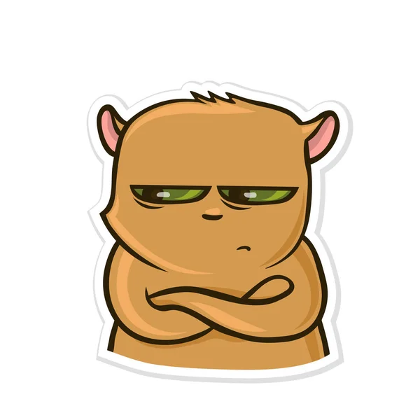 Sticker for messenger with funny animal. Sad pissed off hamster. Vector illustration, isolated on white. — Stock Vector