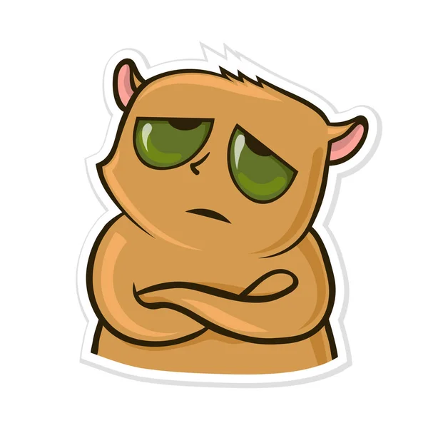 Sticker for messenger with funny animal. Tired or upset hamster. Vector illustration, isolated on white. — Stock Vector