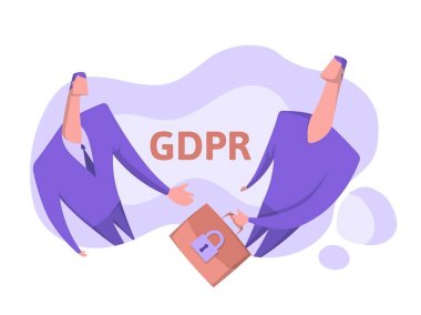 Gdpr, üzerinde beyaz izole kavramı vektör çizim. Genel veri koruma Yönetmeliği. Kişisel verilerin korunması. Bir kişi başka bir siteye gizli bilgiler ile bir evrak çantası geçirir.