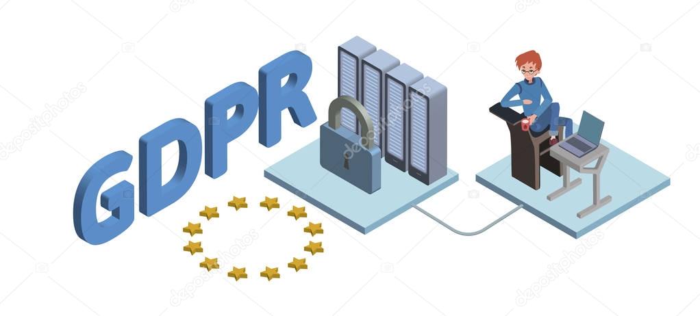 GDPR concept isometric illustration. General Data Protection Regulation. Protection of personal data. Vector, isolated on white background.