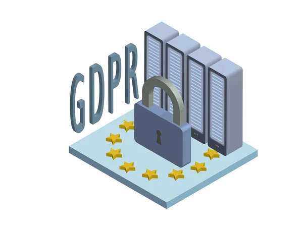 GDPR, koncepció izometrikus illusztráció. Általános adatvédelmi rendeletben. A személyes adatok védelmére. Vektor logo, elszigetelt fehér background. — Stock Vector