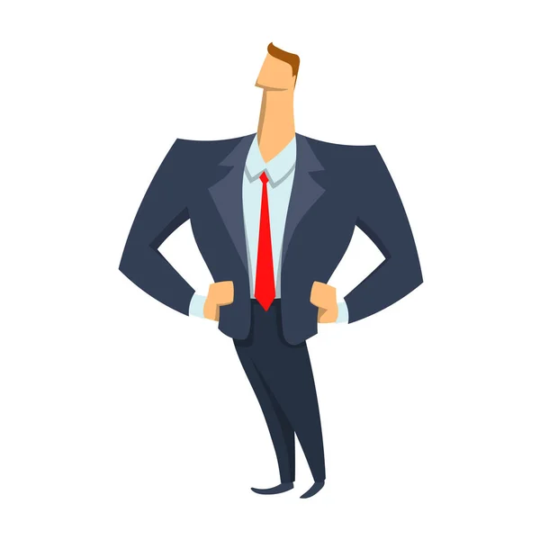 Young businessman standing with hands on hips. Vector illustration, isolated on white background. — Stock Vector