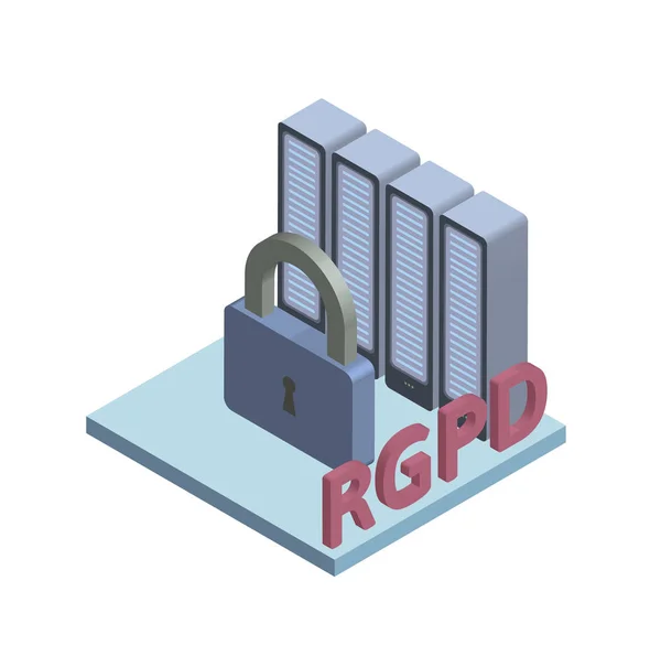 Rgpd, spanische und italienische Version von gdpr, regolamento generale sulla protezione dei dati. Konzept isometrische Illustration. Datenschutzgrundverordnung. Vektor-Logo, isoliert auf weiß. — Stockvektor