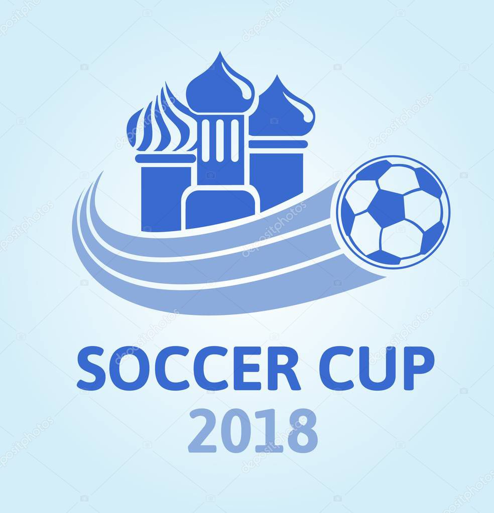 Logo for football cup 2018. Soccer championship. Church domes and flying ball. Vector illustration.