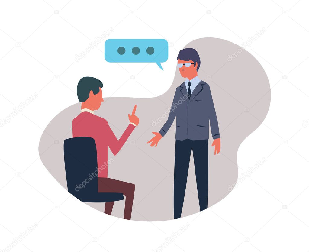 Conversation between two people. Vector illustration, isolated on white background.