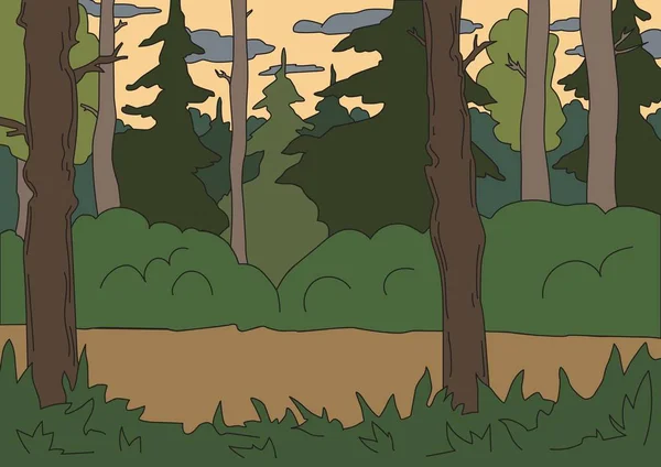 Pădure de conifere. Ilustrație de fundal vectorial . — Vector de stoc