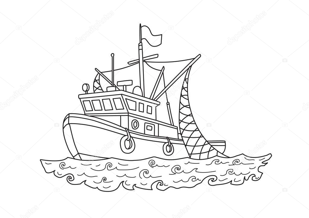 Dibujos botes de pintura para colorear  Barco de pesca en el mar