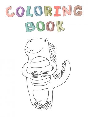 Sevimli çizgi iguana karakter, izole vektör çizim basit tarzı.