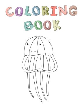 Sevimli çizgi denizanası karakter, izole vektör çizim basit tarzı.