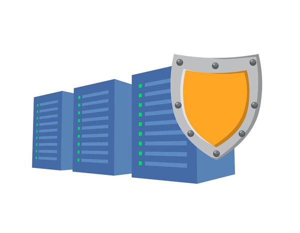 GDPR, RGPD, DSGVO concept illustration. General Data Protection Regulation. The protection of personal data. Servers and security shield, isolated on white.