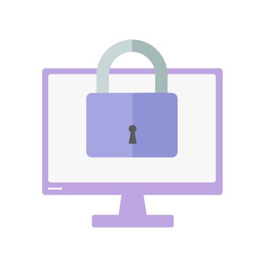 Asma kilit bilgisayar monitörü önünde görüntüsü. AB mevzuatı. Kişisel bilgiler. Gdpr, Rgpd. genel veri koruma Yönetmeliği. Vektör konsept illüstrasyon. Beyaz arka plan üzerinde izole. Düz stil.