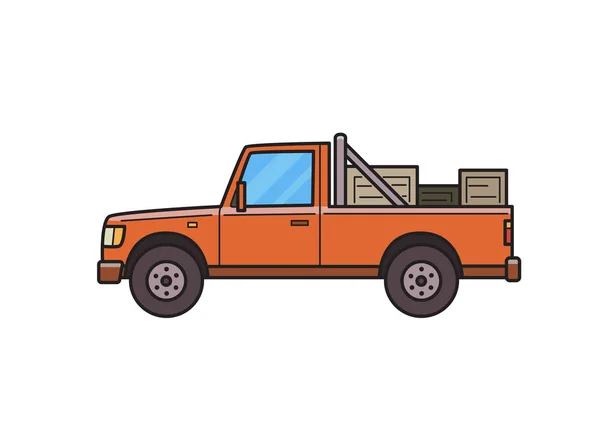 Camioneta roja con cajas en el maletero. Coche de reparto, vista lateral. Imagen aislada sobre fondo blanco. Ilustración vectorial. Estilo plano . — Vector de stock