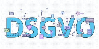 Dijital ve Internet simge Dsgvo harfleri önünde. Genel veri koruma Yönetmeliği. Gdpr, Rgpd, Dsgvo. Kavram vektör çizim. Düz stil. Yatay.