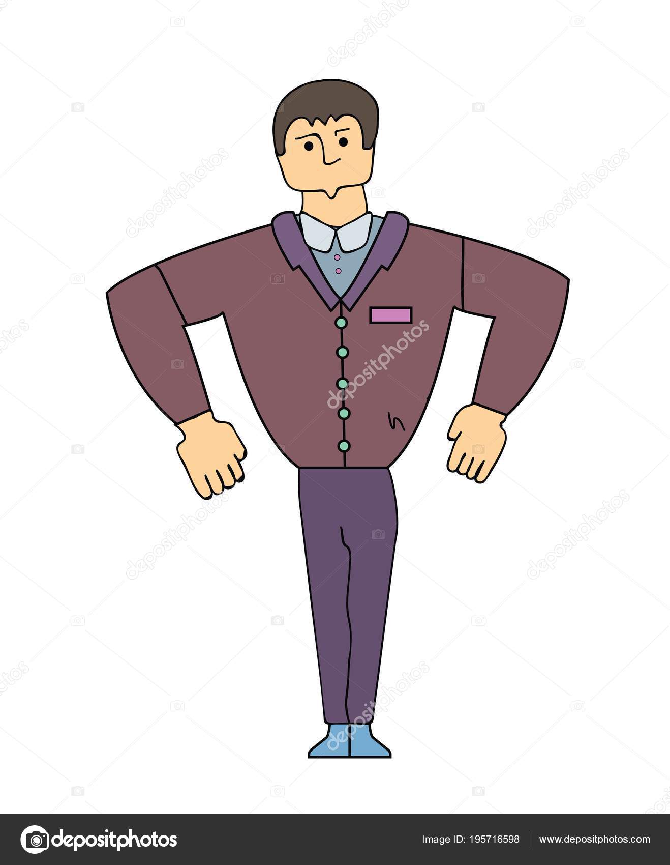 Funny Strong Man Character In Brown Flat Vector Illustration