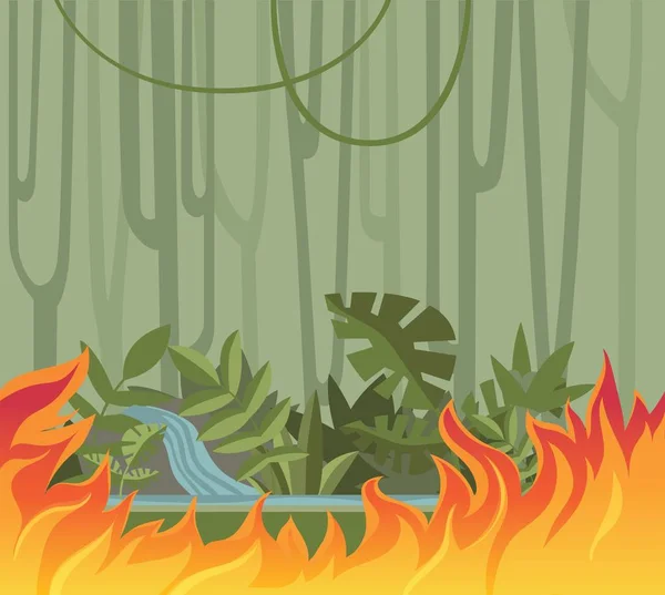 Incendi nella foresta pluviale, incendi nella giungla. Illustrazione vettoriale piatto . — Vettoriale Stock