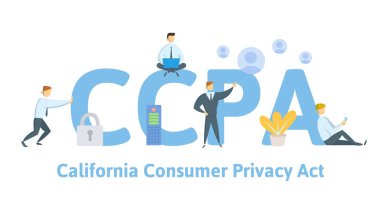 California Tüketici Mahremiyeti Yasası. Usa veri güvenliği, tüketici kişisel veri koruması. Düz biçimdeki vektör illüstrasyonunu kabul et.