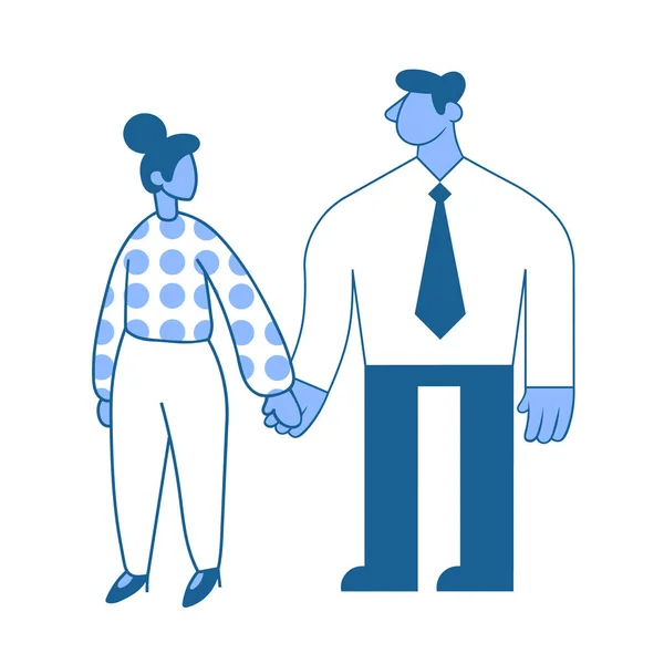 Νέοι ντυμένοι αδιάφορα στέκεται ζευγάρι κρατώντας τα χέρια. Απλό. Επίπεδη διανυσματικά εικονογράφηση. Απομονωμένα σε λευκό φόντο. — Διανυσματικό Αρχείο