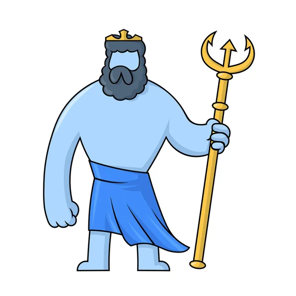 Poseidon, zeul grec antic al mării cu trident. Mitologie. Ilustrație vectorială plat. Izolat pe fundal alb . — Vector de stoc