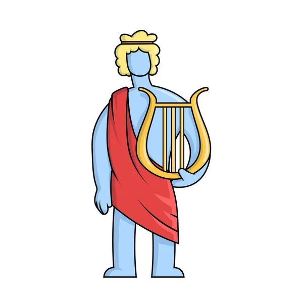 Apollon, dieu grec antique du tir à l'arc, de la musique, de la poésie et du soleil avec lyre. Mythologie. Illustration vectorielle plate. Isolé sur fond blanc . — Image vectorielle